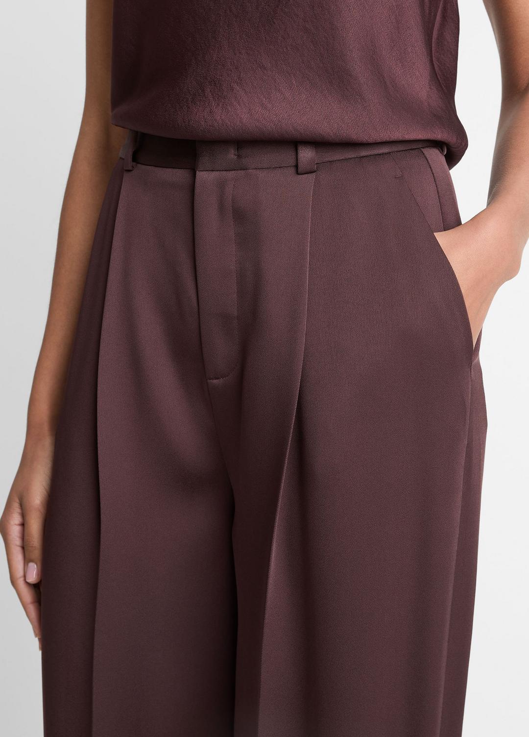 VINCE Women Satin Pleated Wide-Leg Trouser in Trousers DARK FIG