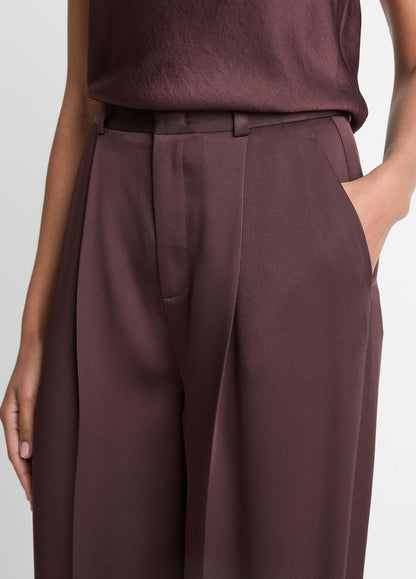 VINCE Women Satin Pleated Wide-Leg Trouser in Trousers DARK FIG