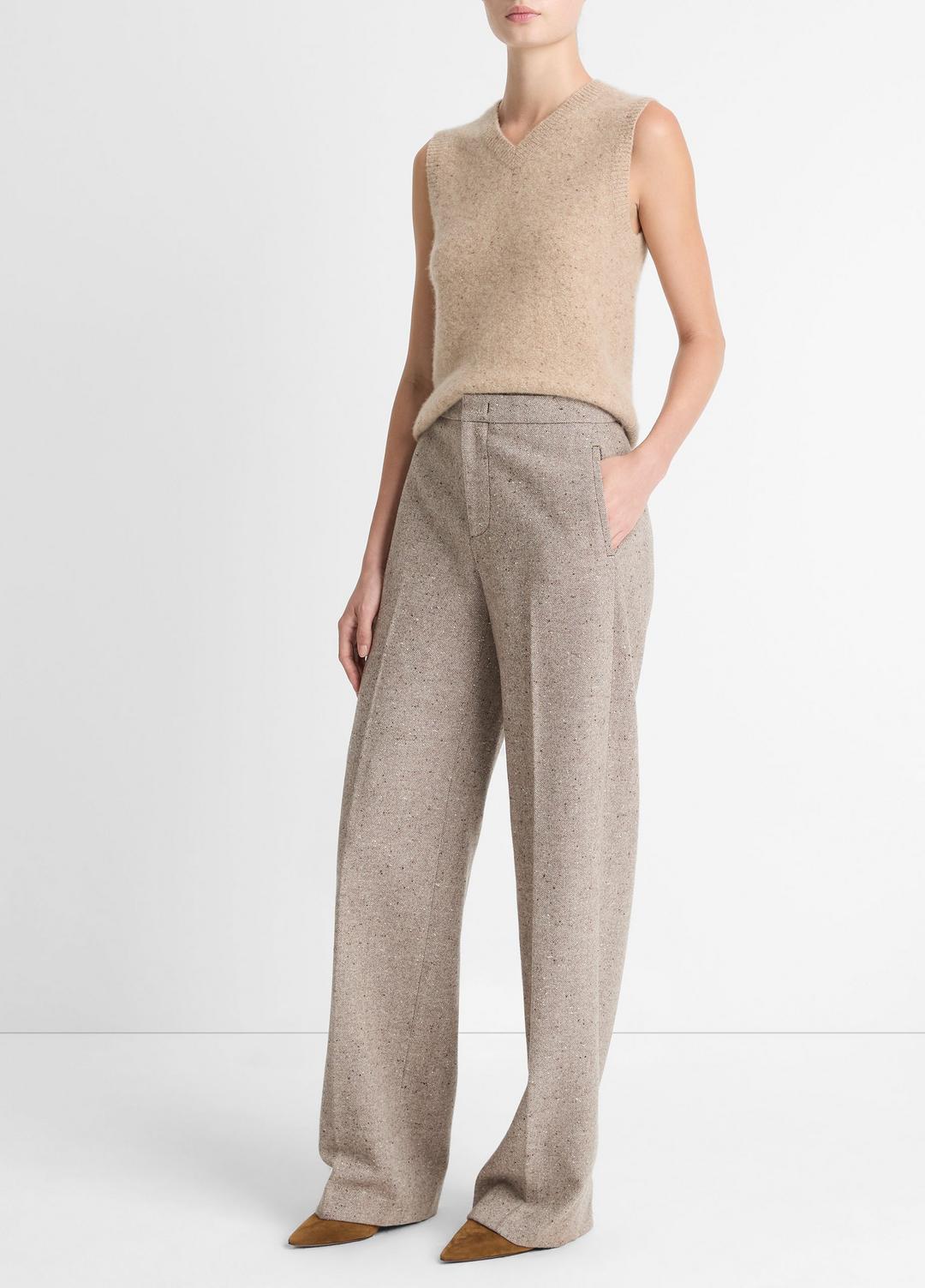 VINCE Women Donegal Wool-Blend Wide-Leg Trouser in Trousers OAT STONE