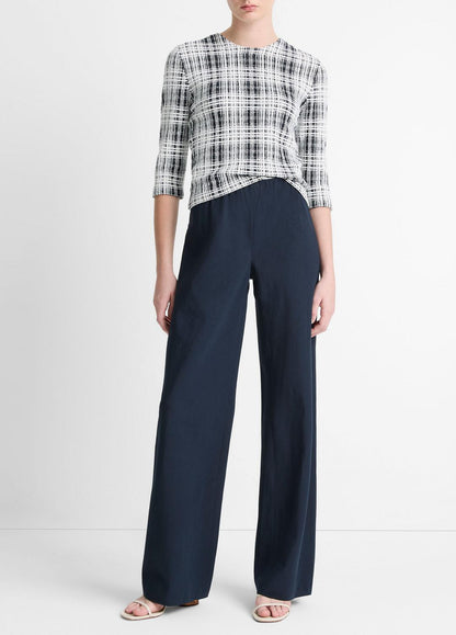 VINCE Women Cotton-Blend High-Waist Bias Pant in Wide Leg COASTAL BLUE