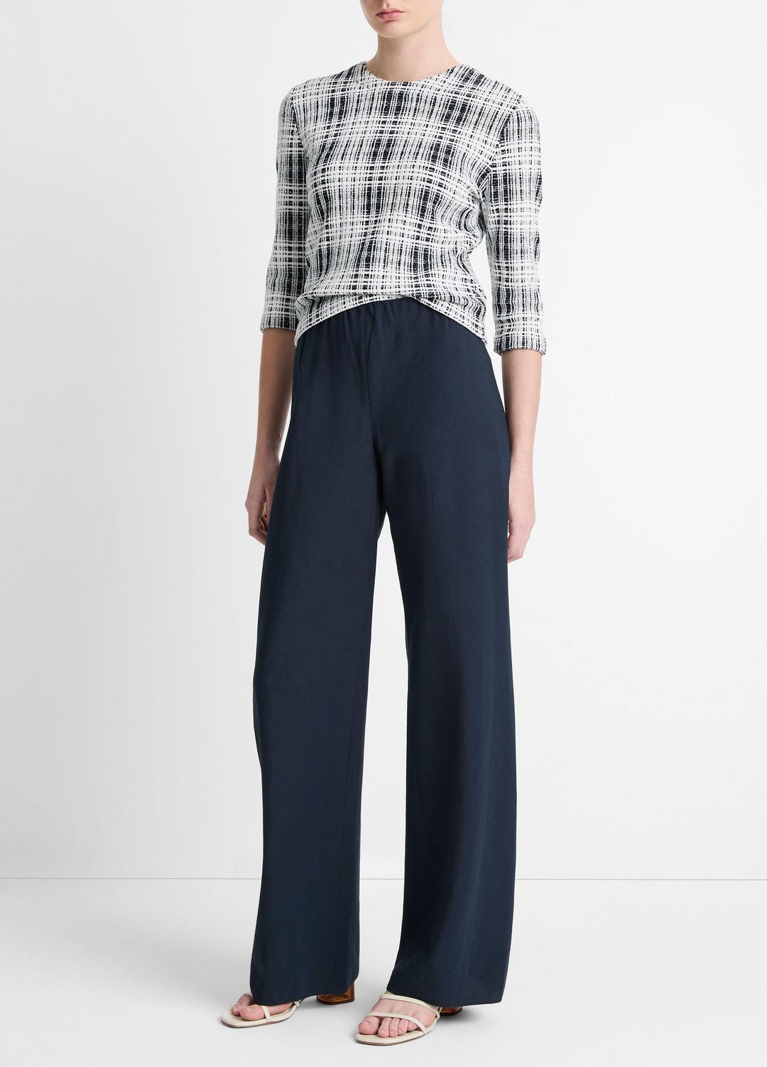 VINCE Women Cotton-Blend High-Waist Bias Pant in Wide Leg COASTAL BLUE