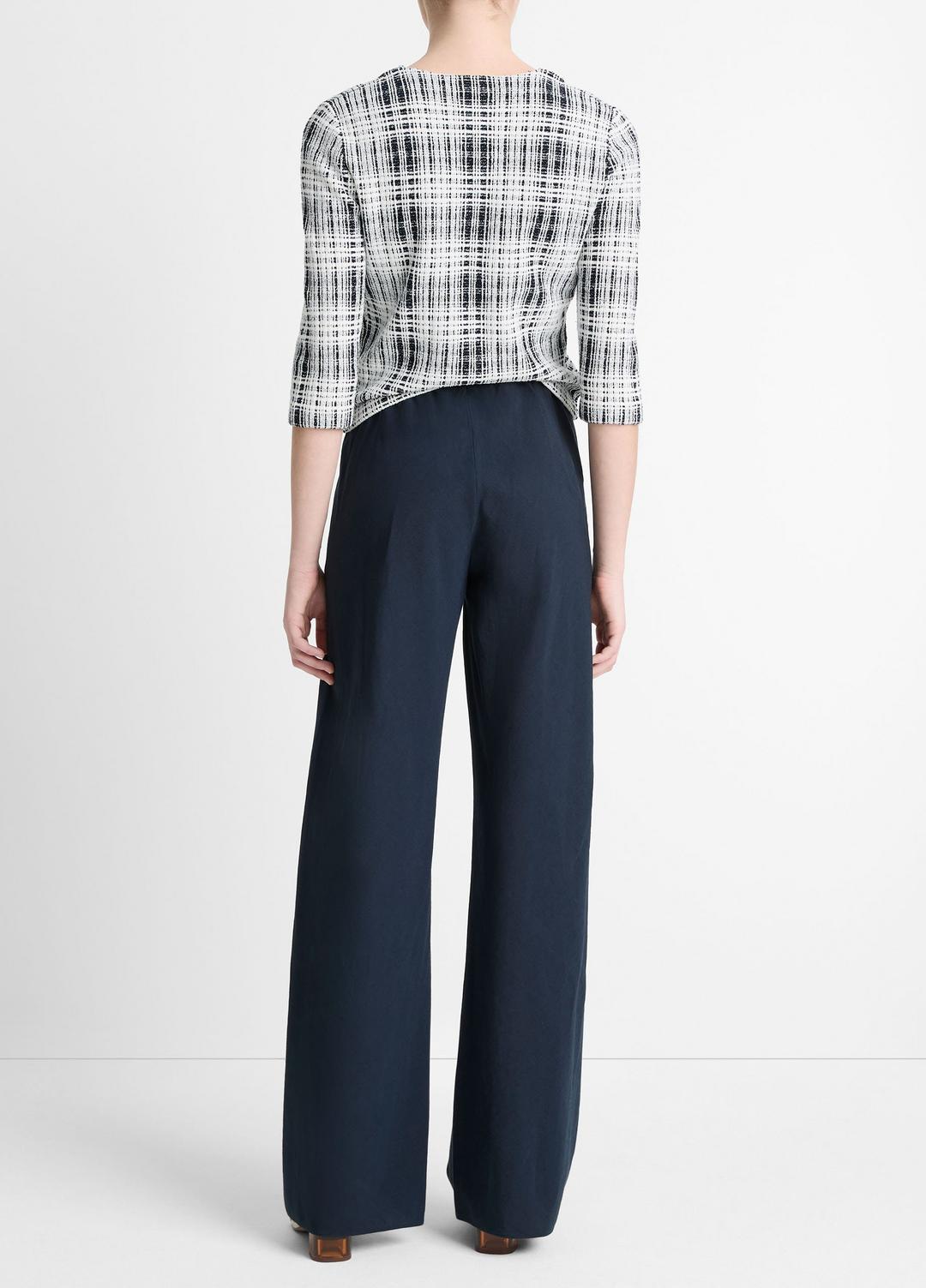 VINCE Women Cotton-Blend High-Waist Bias Pant in Wide Leg COASTAL BLUE