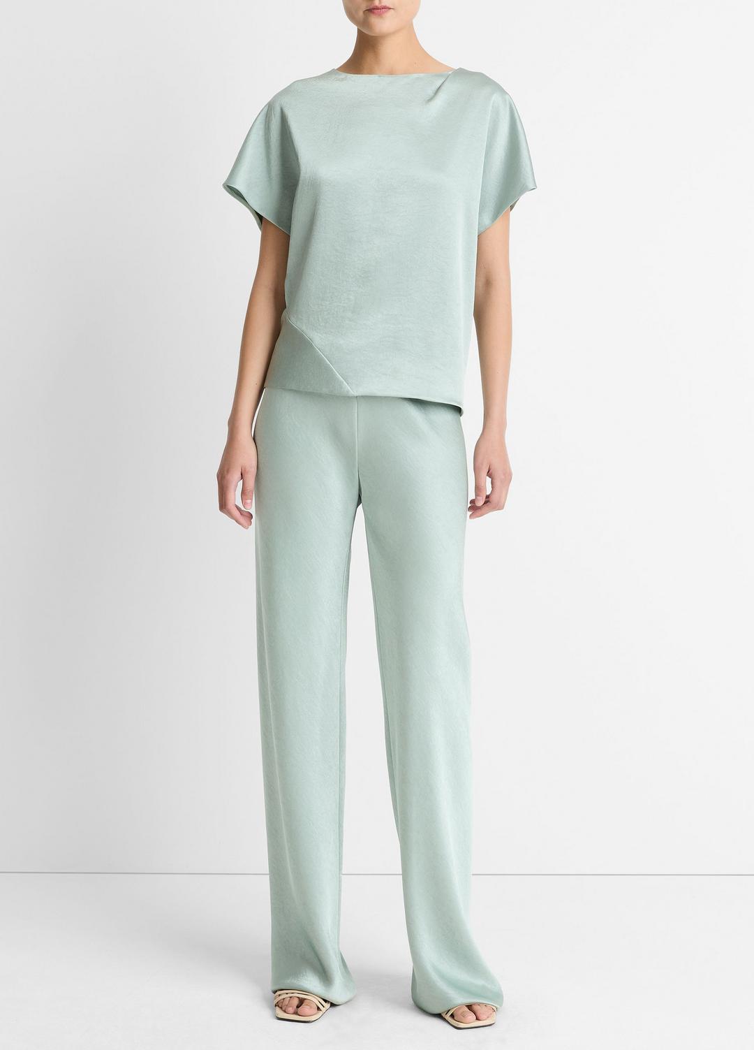 VINCE Women Colette High-Rise Fluid Satin Bias Pant in Trousers ALOE STONE