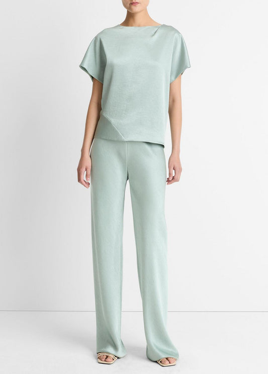 VINCE Women Colette High-Rise Fluid Satin Bias Pant in Trousers ALOE STONE