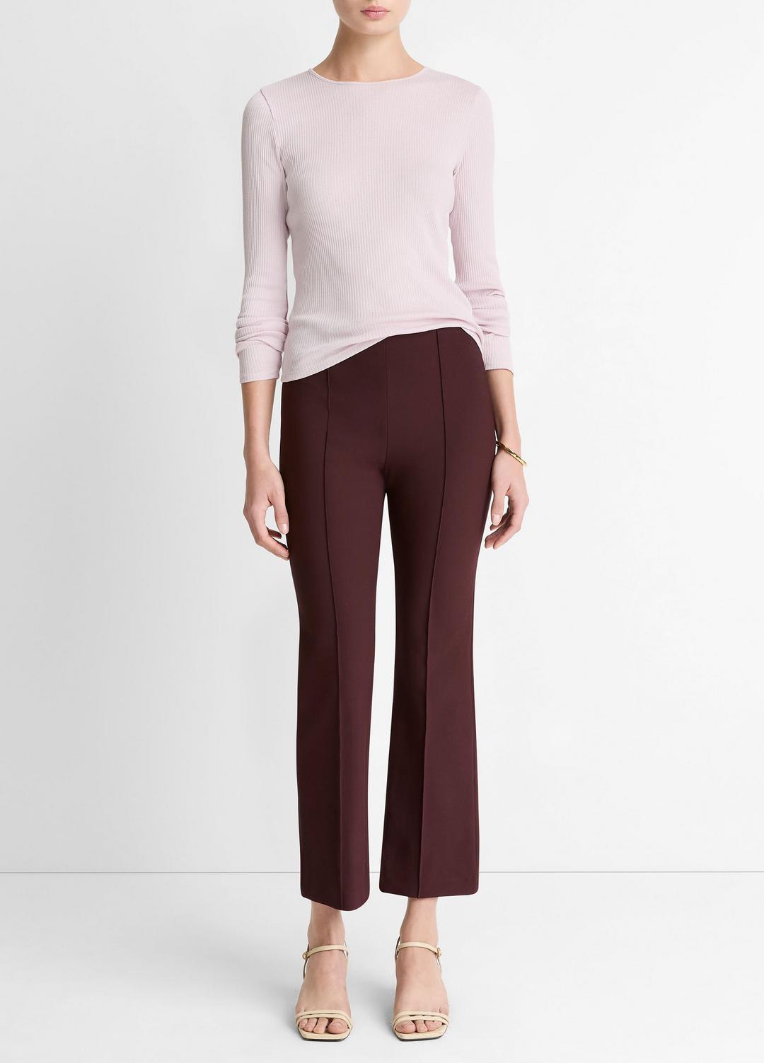VINCE Women Niki Mid-Rise Pintuck Crop Flare Pant in Trousers OXBLOOD