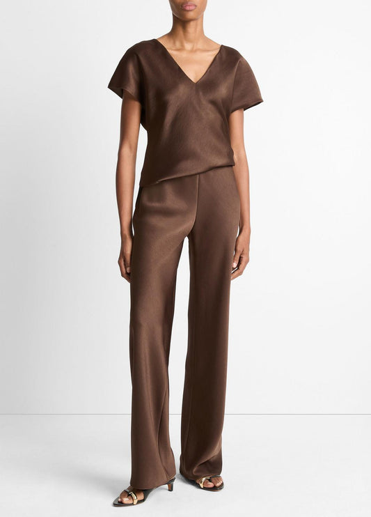 VINCE Women Colette High-Rise Fluid Satin Bias Pant in Trousers ESPRESSO