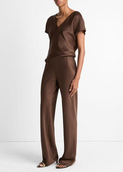 VINCE Women Colette High-Rise Fluid Satin Bias Pant in Trousers ESPRESSO