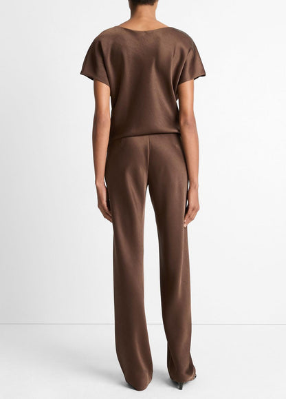 VINCE Women Colette High-Rise Fluid Satin Bias Pant in Trousers ESPRESSO