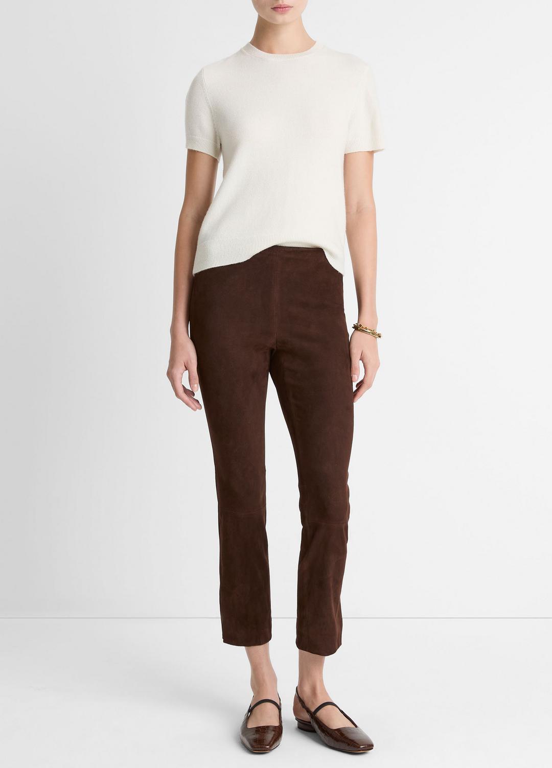 VINCE Women Suede Split-Hem Cropped Pant in Leggings CHOCOLATE