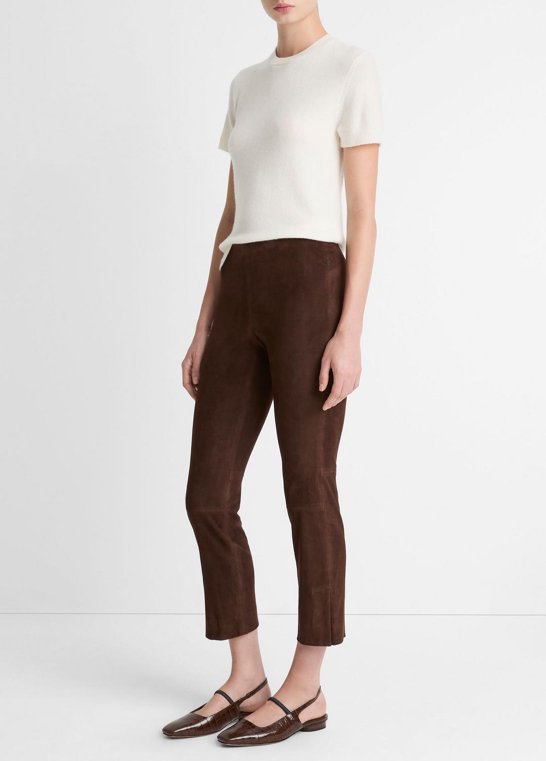 VINCE Women Suede Split-Hem Cropped Pant in Leggings CHOCOLATE