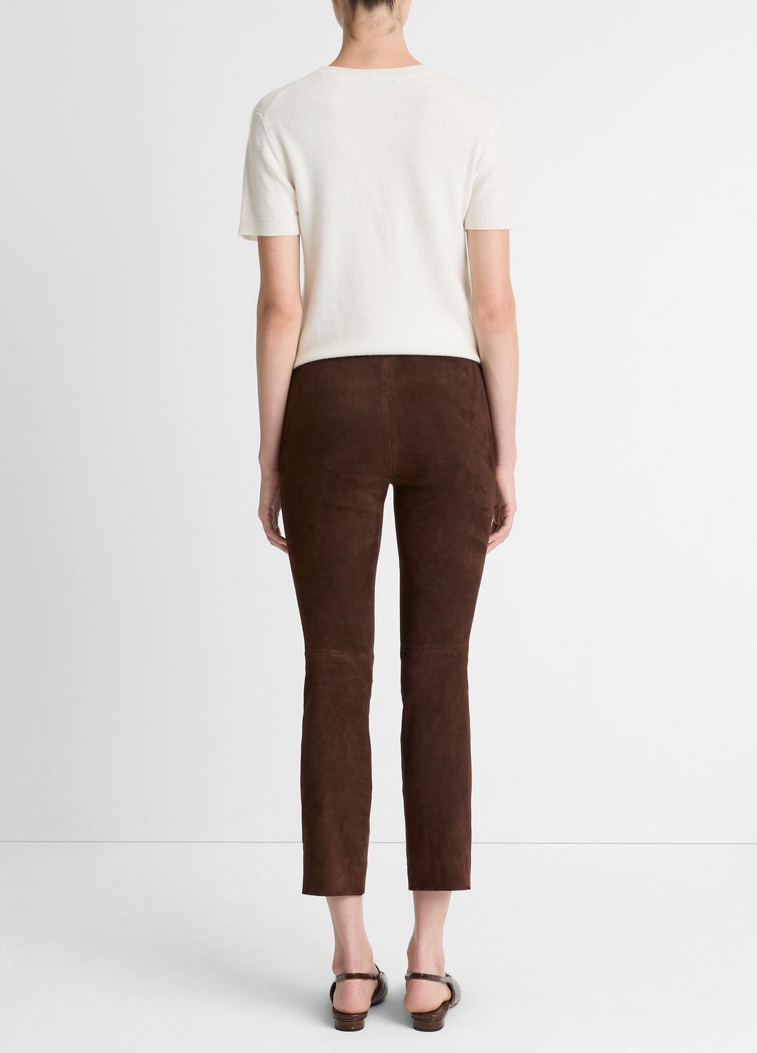 VINCE Women Suede Split-Hem Cropped Pant in Leggings CHOCOLATE