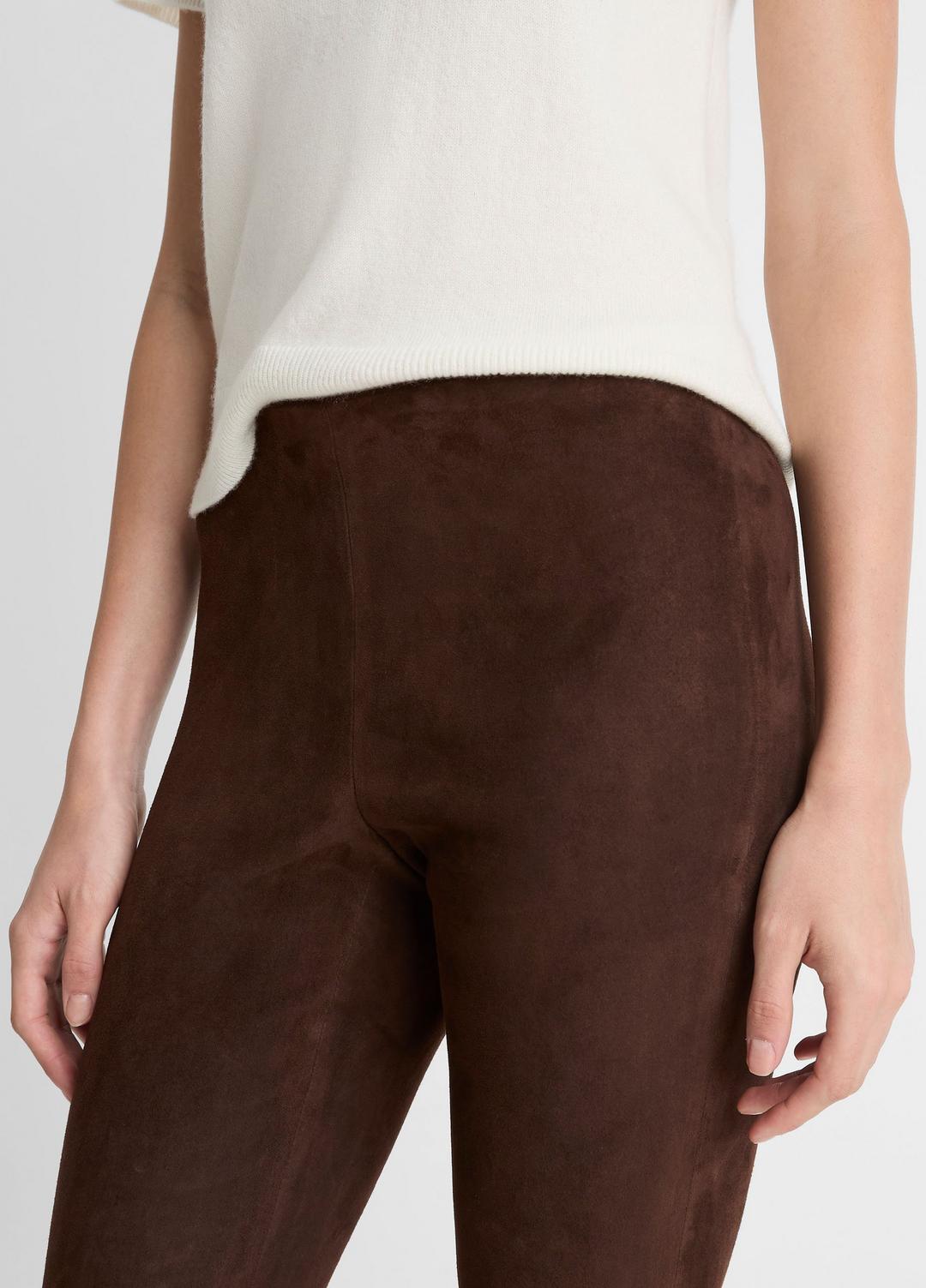 VINCE Women Suede Split-Hem Cropped Pant in Leggings CHOCOLATE