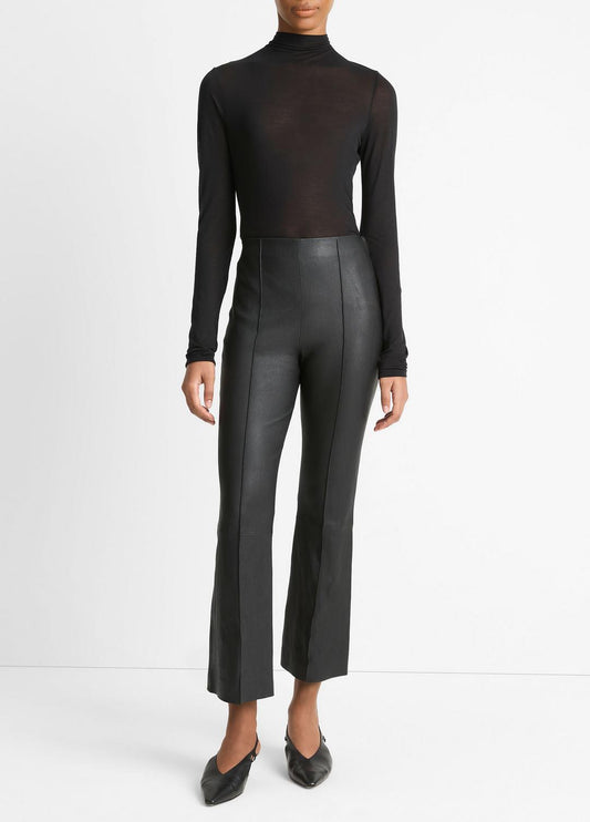 VINCE Women Stretch-Leather Crop Flare Pant in Trousers BLACK