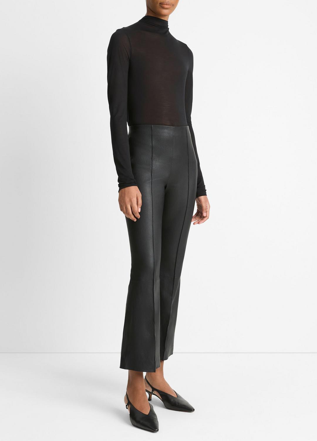 VINCE Women Stretch-Leather Crop Flare Pant in Trousers BLACK