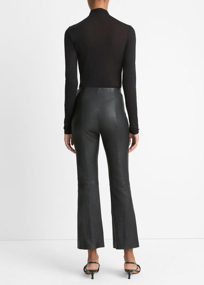 VINCE Women Stretch-Leather Crop Flare Pant in Trousers BLACK