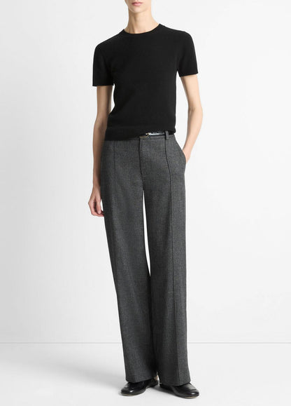 VINCE Women Italian Jaspe Pintuck High-Waist Wide-Leg Pant in Wide Leg MEDIUM HEATHER GREY