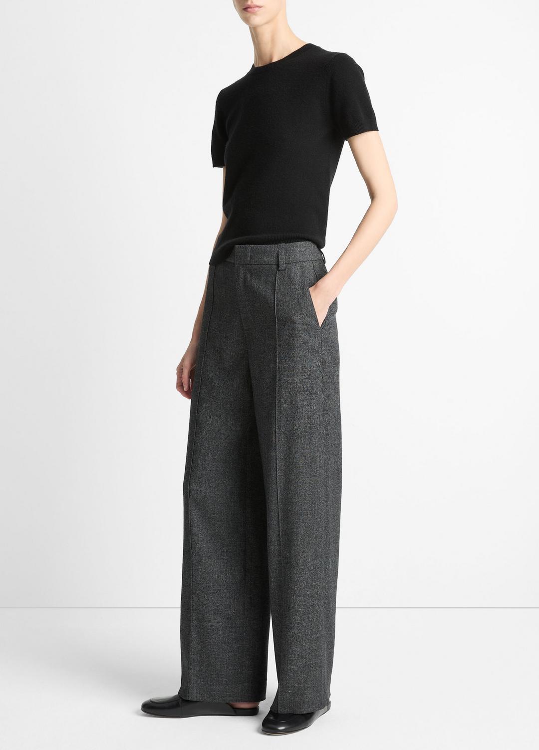 VINCE Women Italian Jaspe Pintuck High-Waist Wide-Leg Pant in Wide Leg MEDIUM HEATHER GREY