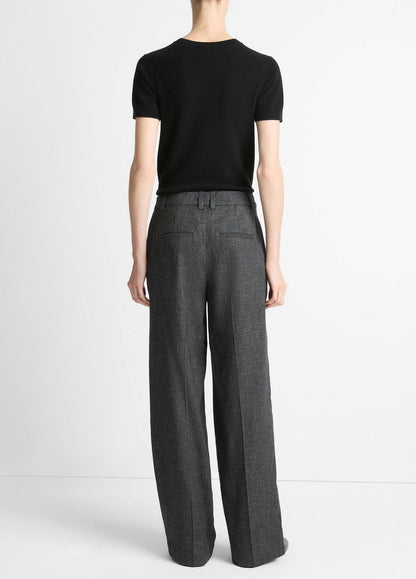 VINCE Women Italian Jaspe Pintuck High-Waist Wide-Leg Pant in Wide Leg MEDIUM HEATHER GREY