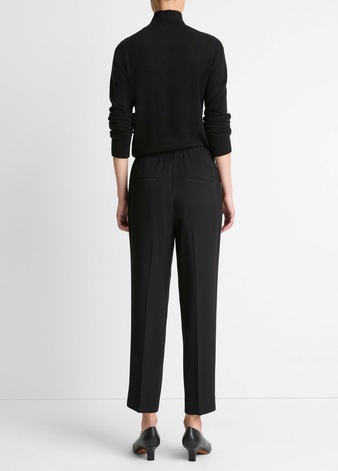 VINCE Women Crepe Tapered Pull-On Pant in Trousers BLACK