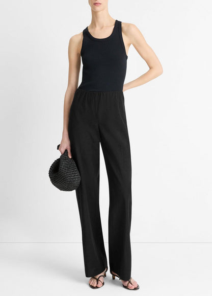 VINCE Women Cotton-Blend High-Waist Bias Pant in Trousers BLACK