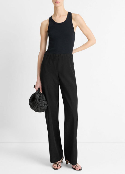 VINCE Women Cotton-Blend High-Waist Bias Pant in Trousers BLACK