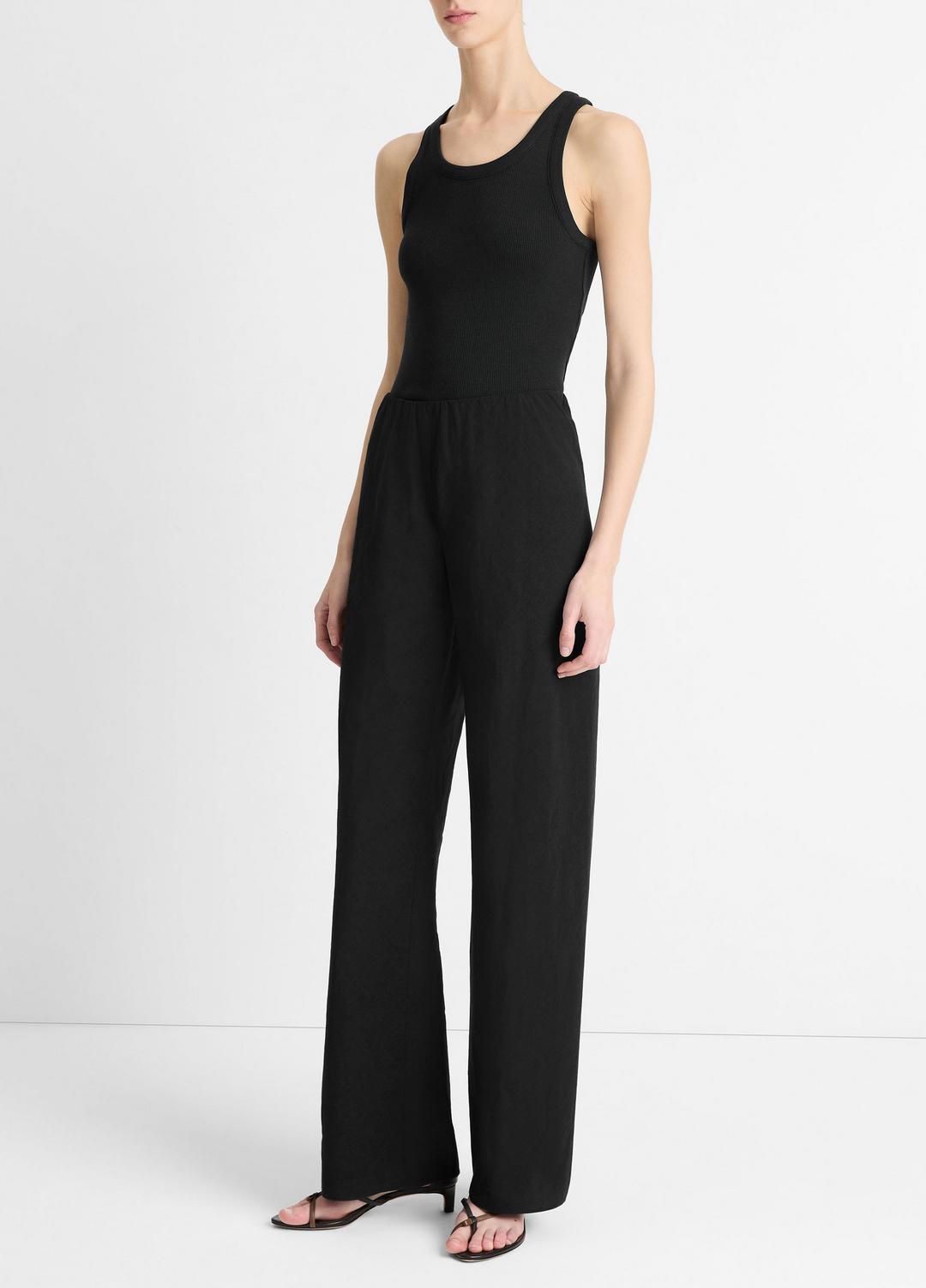 VINCE Women Cotton-Blend High-Waist Bias Pant in Trousers BLACK