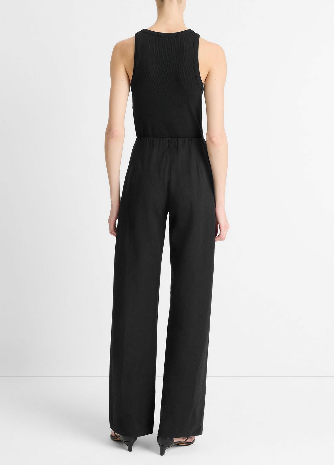 VINCE Women Cotton-Blend High-Waist Bias Pant in Trousers BLACK