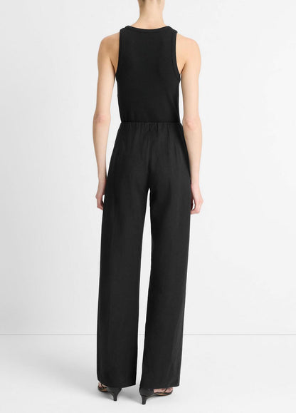 VINCE Women Cotton-Blend High-Waist Bias Pant in Trousers BLACK