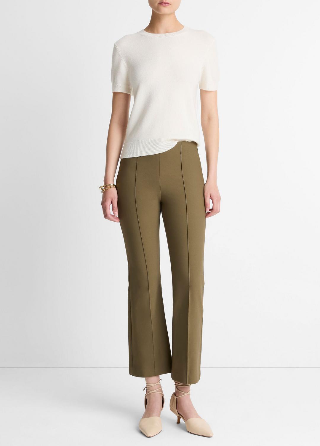 VINCE Women Niki Mid-Rise Pintuck Crop Flare Pant in Trousers CYPRESS