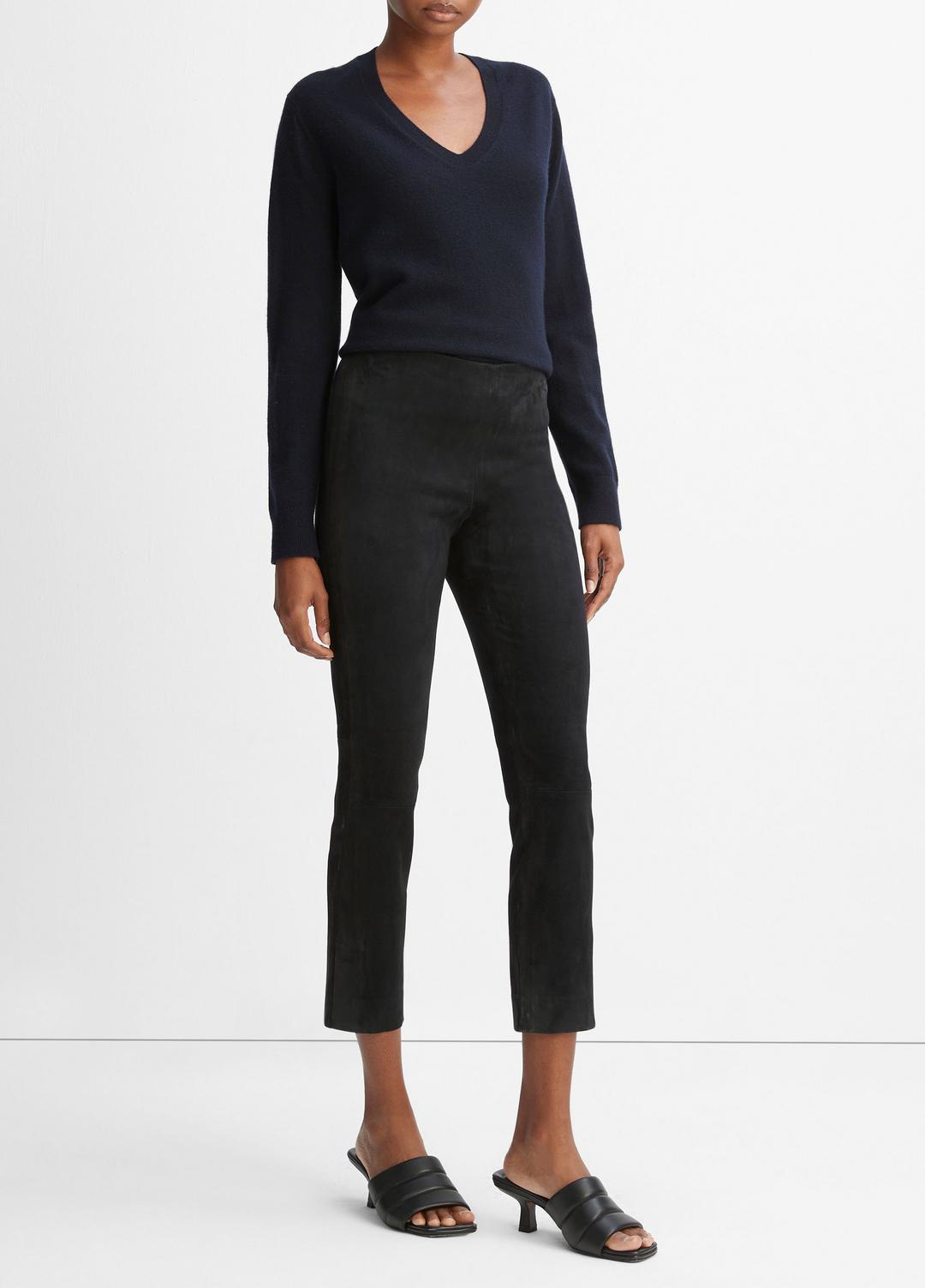 VINCE Women Stretch Suede Split Hem Crop Legging in Leggings COASTAL BLUE