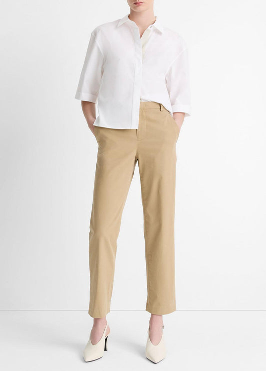 VINCE Women Avery Mid-Rise Italian Stretch-Cotton Chino Pant in Trousers DESERT