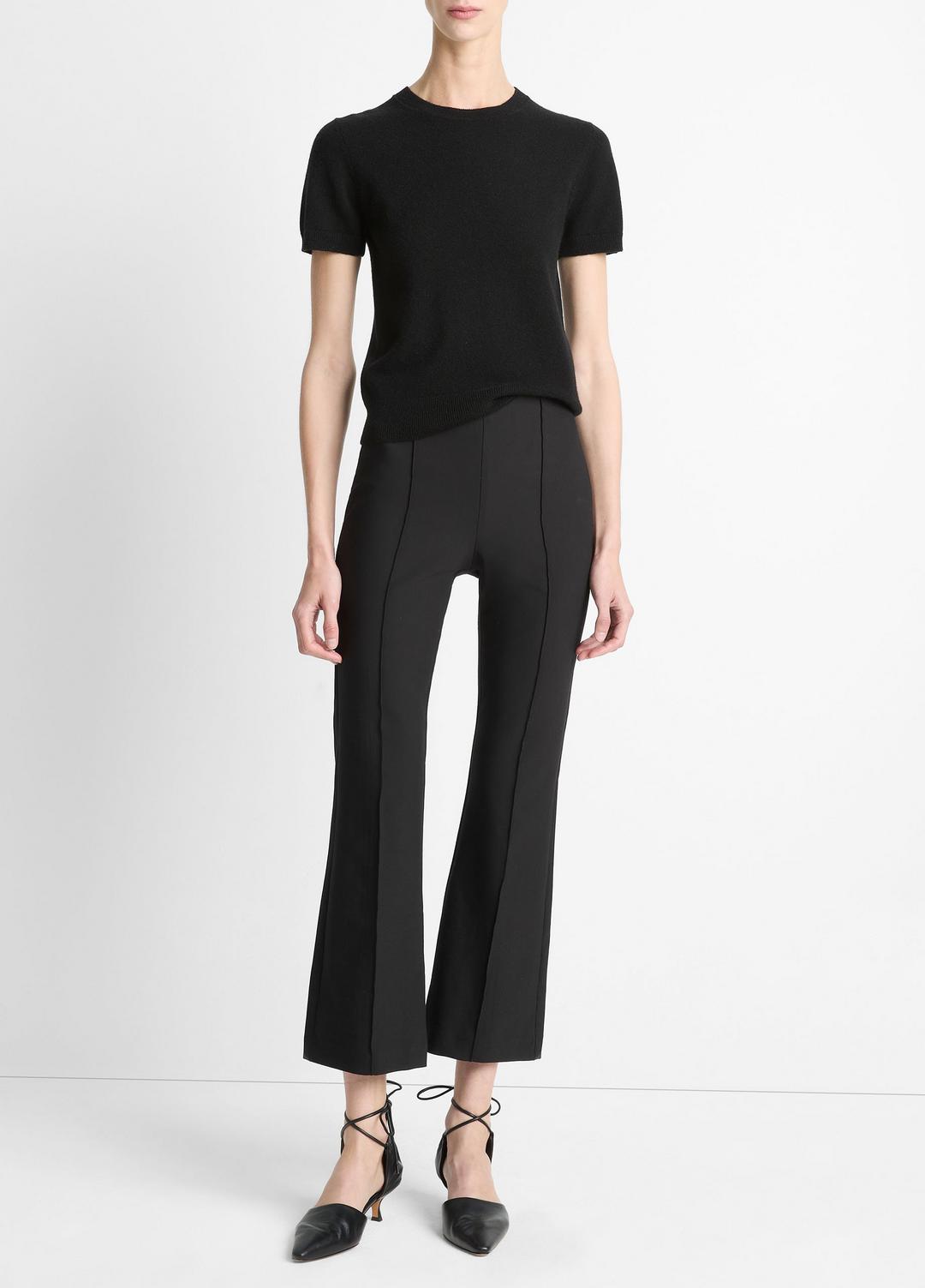 VINCE Women Niki Mid-Rise Pintuck Crop Flare Pant in Trousers BLACK