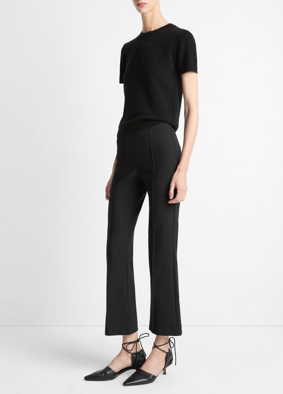 VINCE Women Niki Mid-Rise Pintuck Crop Flare Pant in Trousers BLACK