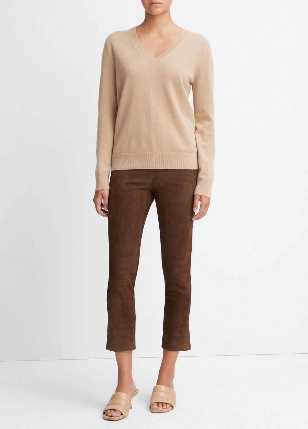 VINCE Women Stretch Suede Split Hem Crop Legging in Leggings DARK WHEAT
