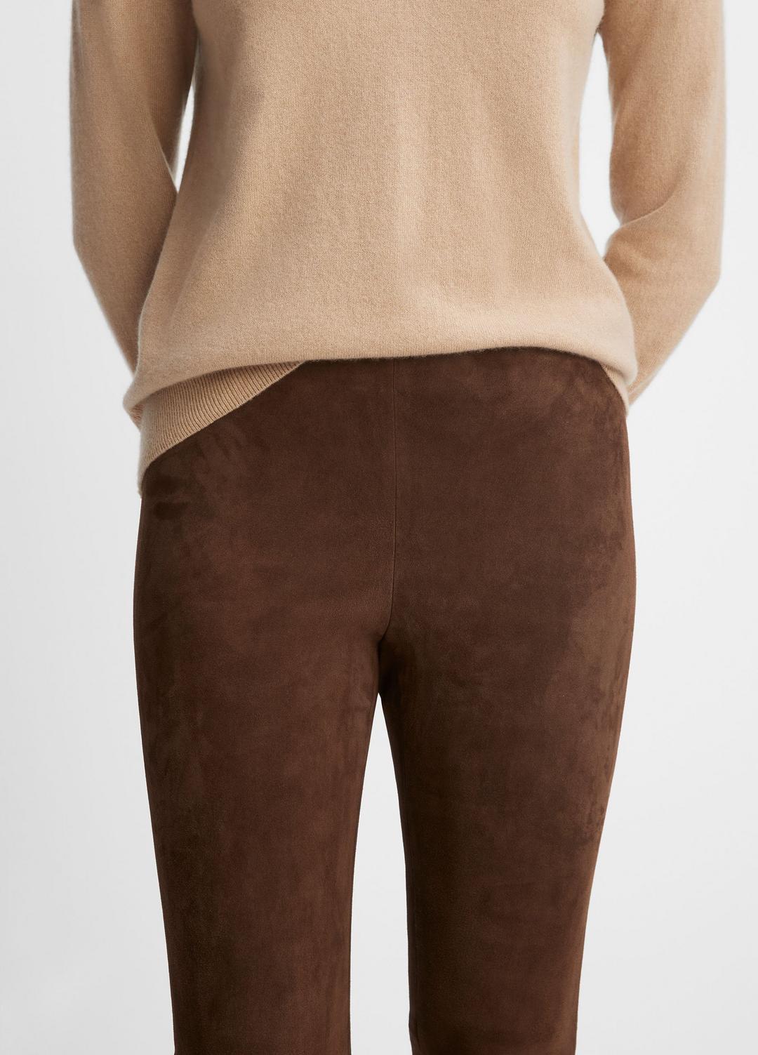 VINCE Women Stretch Suede Split Hem Crop Legging in Leggings DARK WHEAT