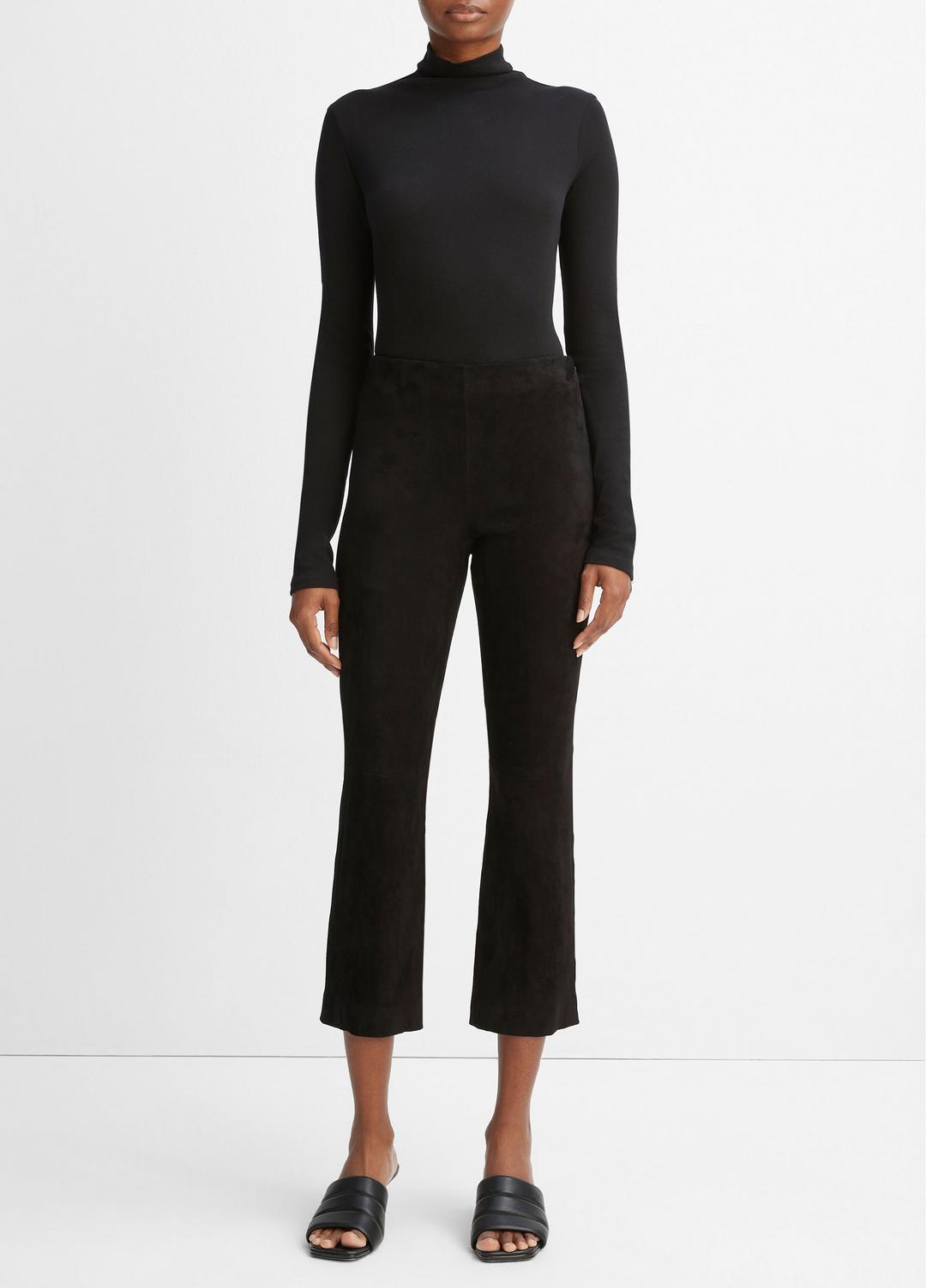 VINCE Women Stretch-Suede Cropped Flare Legging in Leggings BLACK