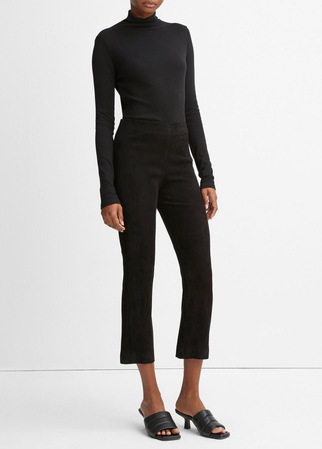 VINCE Women Stretch-Suede Cropped Flare Legging in Leggings BLACK