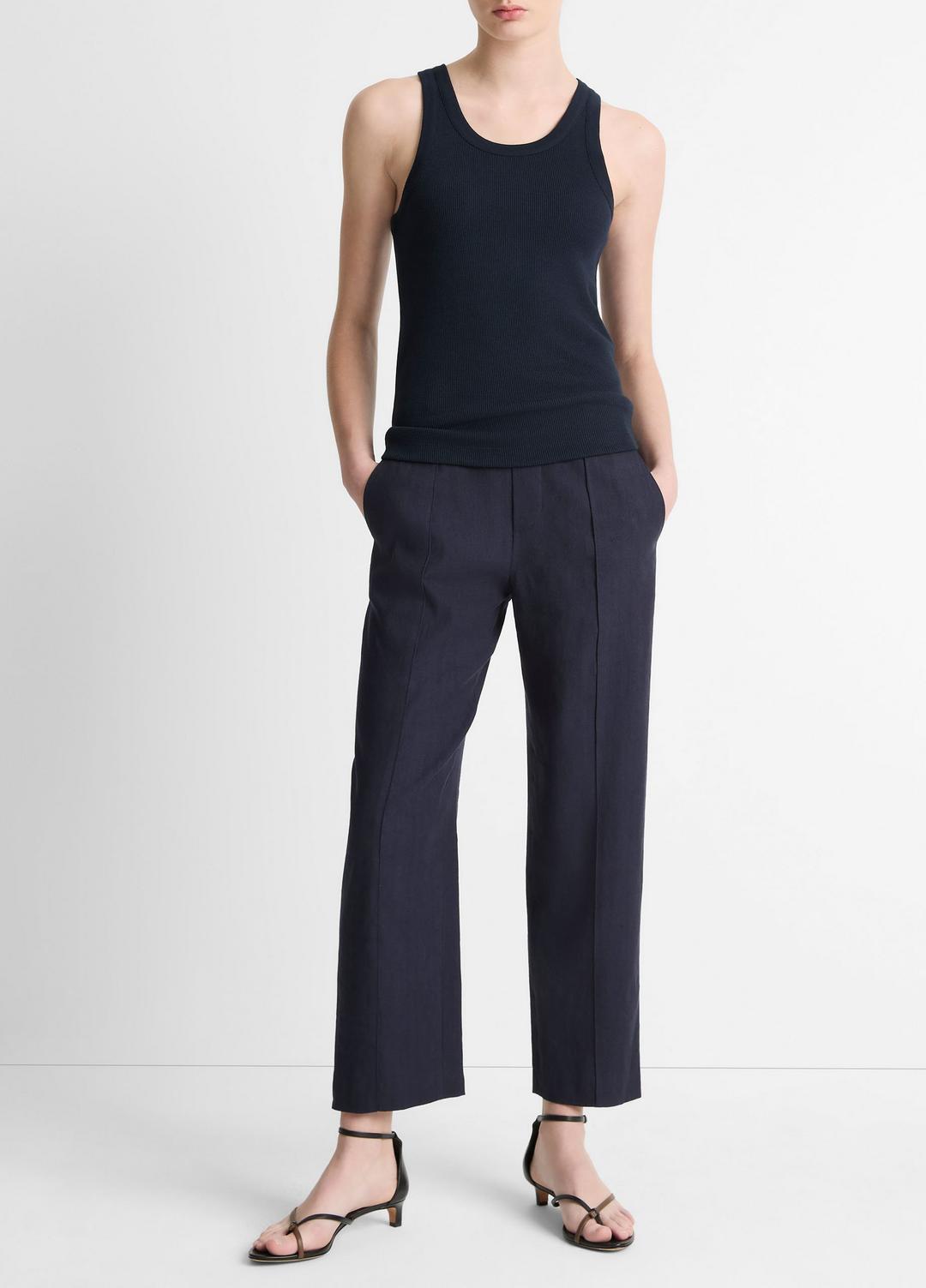 VINCE Women Grace Mid-Rise Linen-Blend Pull-On Pant in Trousers COASTAL BLUE