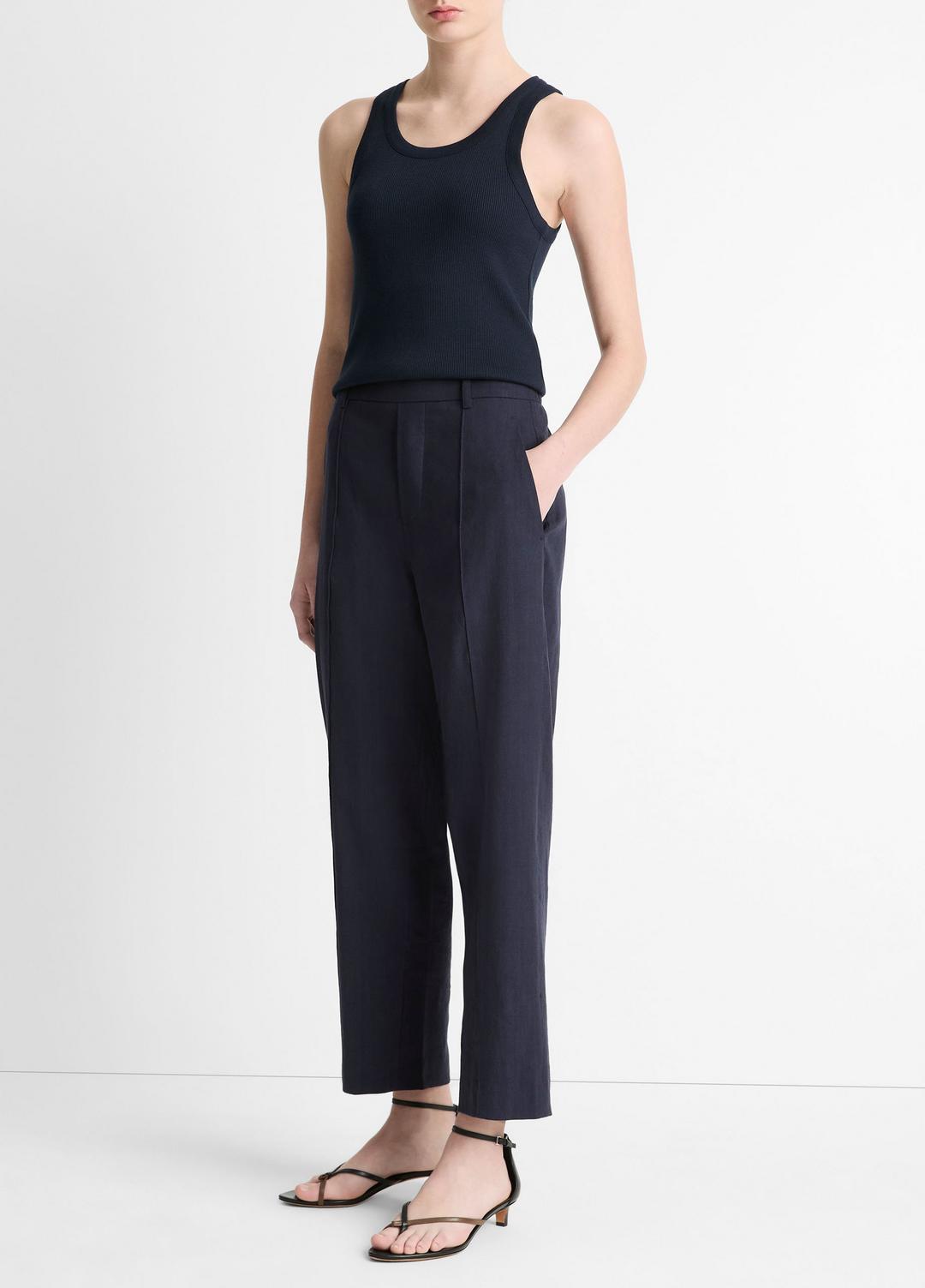 VINCE Women Grace Mid-Rise Linen-Blend Pull-On Pant in Trousers COASTAL BLUE