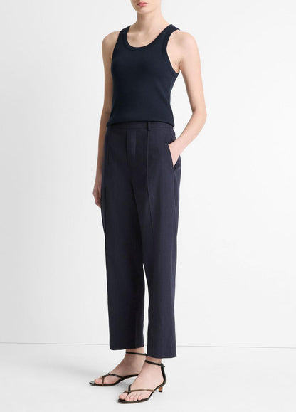 VINCE Women Grace Mid-Rise Linen-Blend Pull-On Pant in Trousers COASTAL BLUE