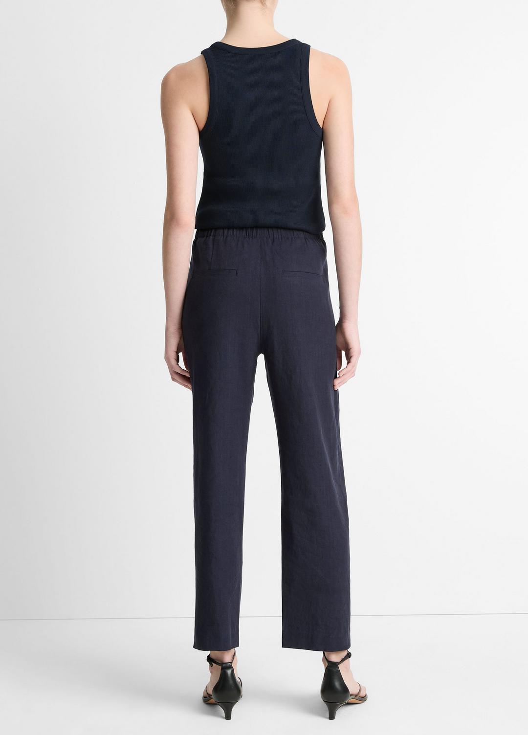 VINCE Women Grace Mid-Rise Linen-Blend Pull-On Pant in Trousers COASTAL BLUE