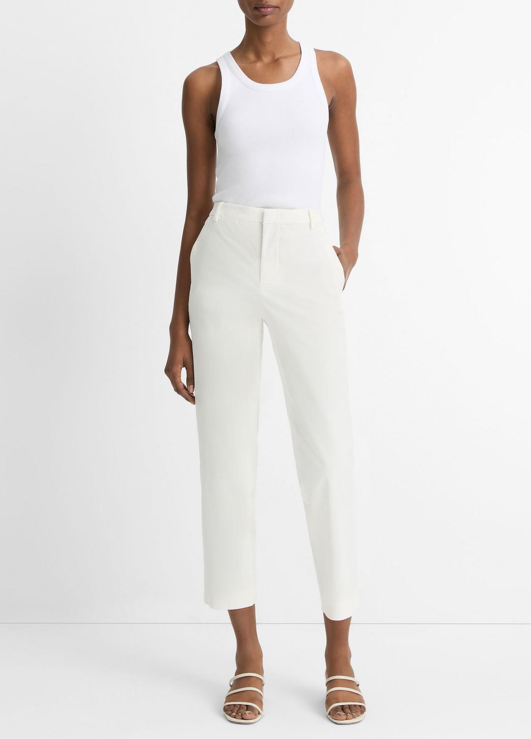 VINCE Women Avery Mid-Rise Italian Stretch-Cotton Chino Pant in Trousers OFF WHITE