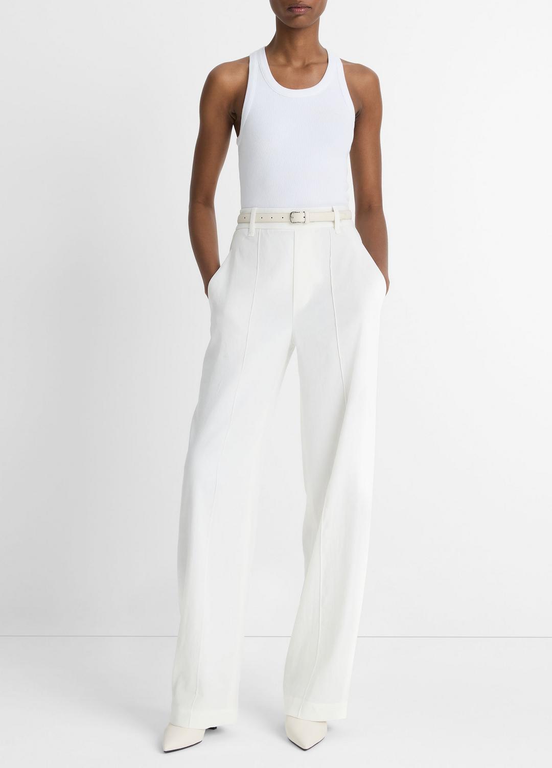 VINCE Women Linen-Blend High-Rise Pull-On Pant in Trousers OFF WHITE