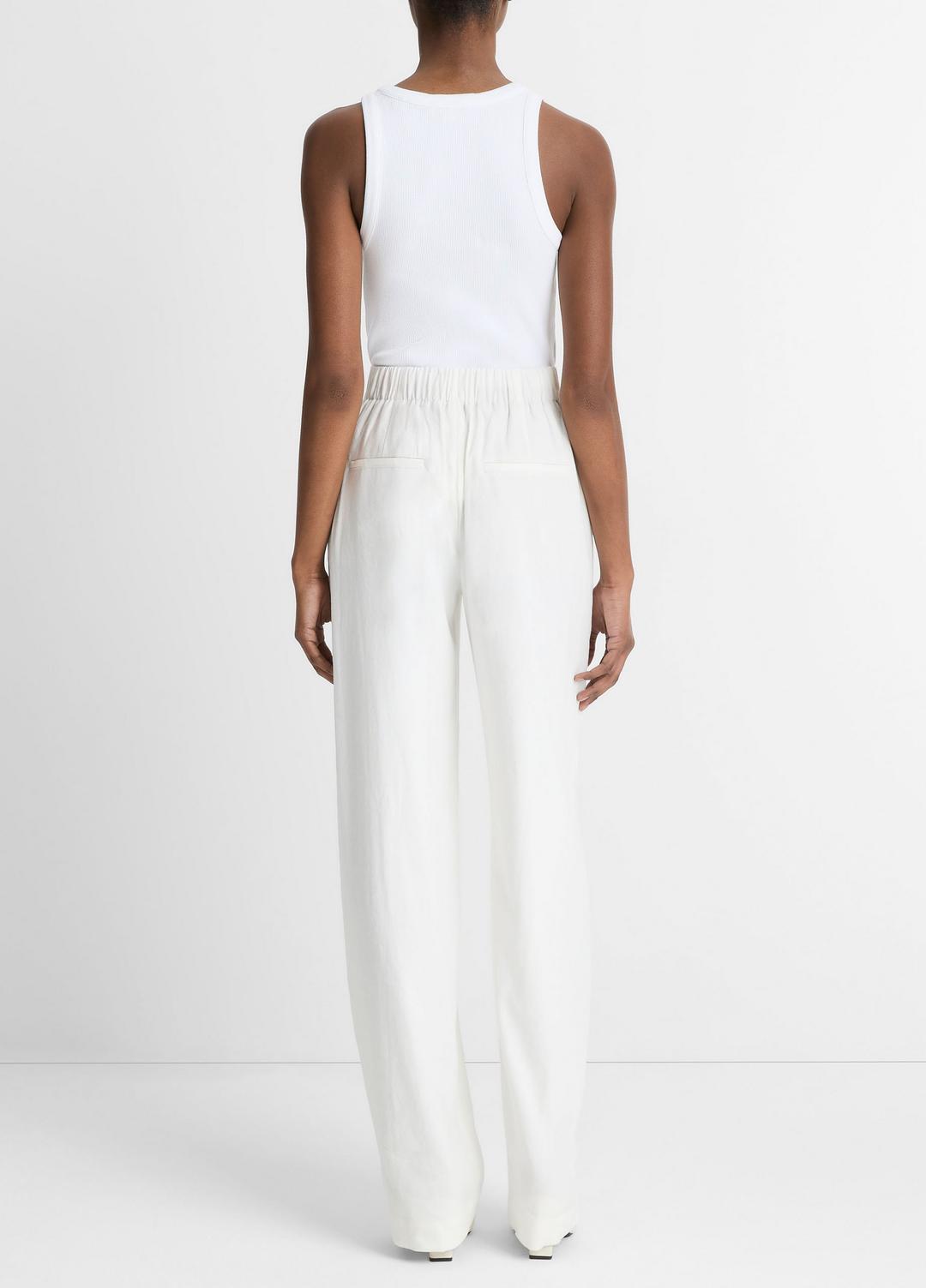 VINCE Women Linen-Blend High-Rise Pull-On Pant in Trousers OFF WHITE