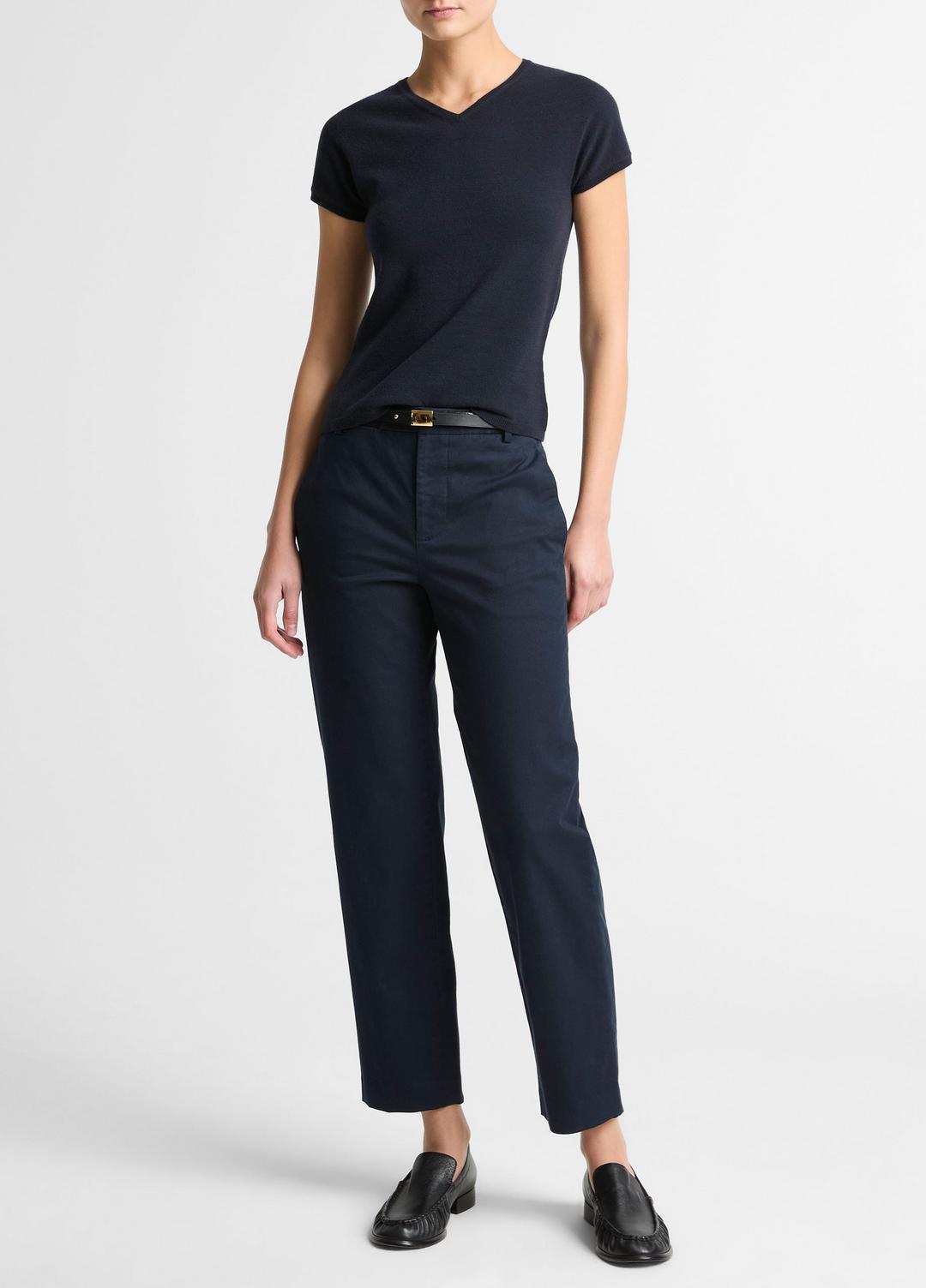 VINCE Women Avery Mid-Rise Italian Stretch-Cotton Chino Pant in Trousers COASTAL BLUE