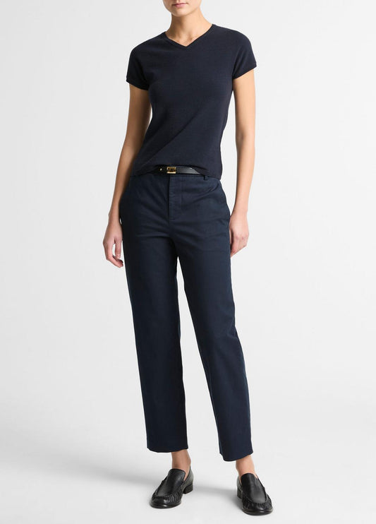 VINCE Women Avery Mid-Rise Italian Stretch-Cotton Chino Pant in Trousers COASTAL BLUE