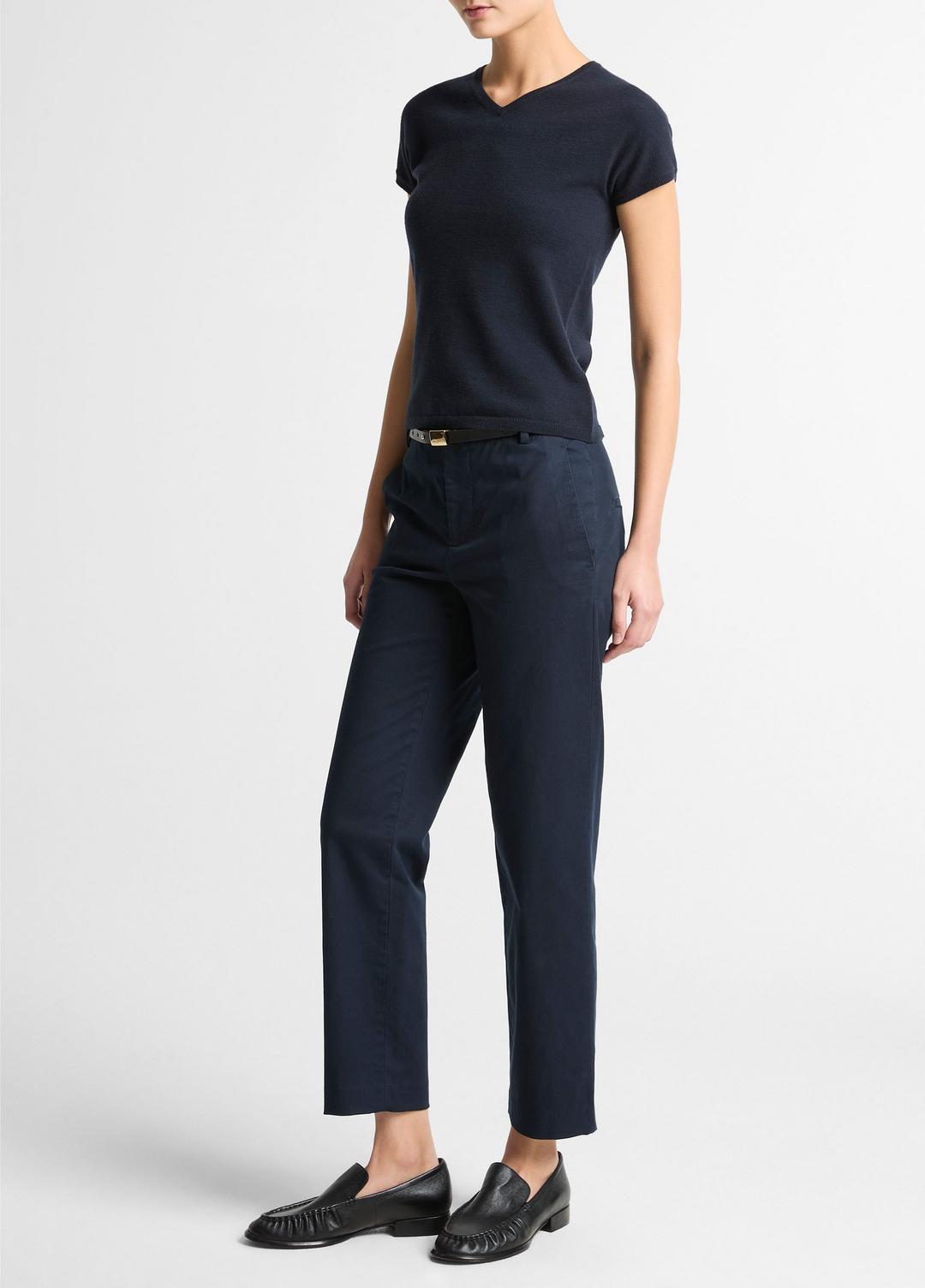 VINCE Women Avery Mid-Rise Italian Stretch-Cotton Chino Pant in Trousers COASTAL BLUE