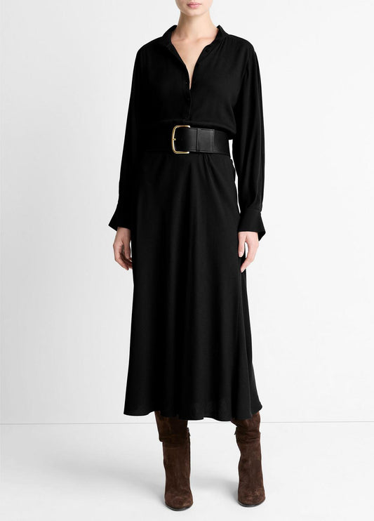 VINCE Women Crepe Collar-Stand Shirt Dress in Dresses BLACK