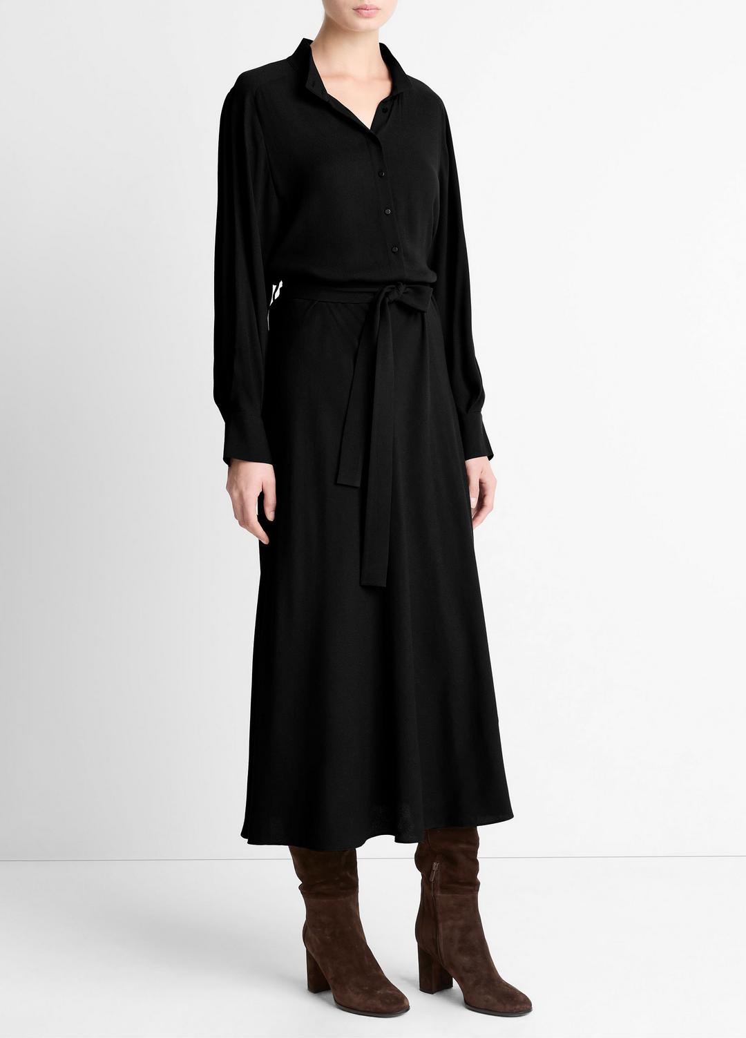 VINCE Women Crepe Collar-Stand Shirt Dress in Dresses BLACK