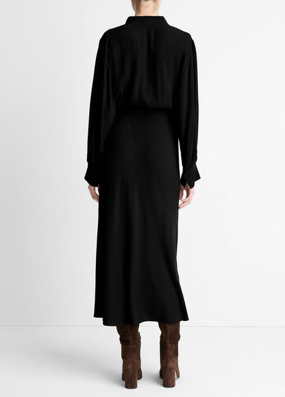 VINCE Women Crepe Collar-Stand Shirt Dress in Dresses BLACK